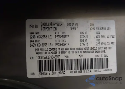 2007 Dodge Nitro Slt/Rt z USA, uszkodzony, nr VIN 1D8GT58K17W545853